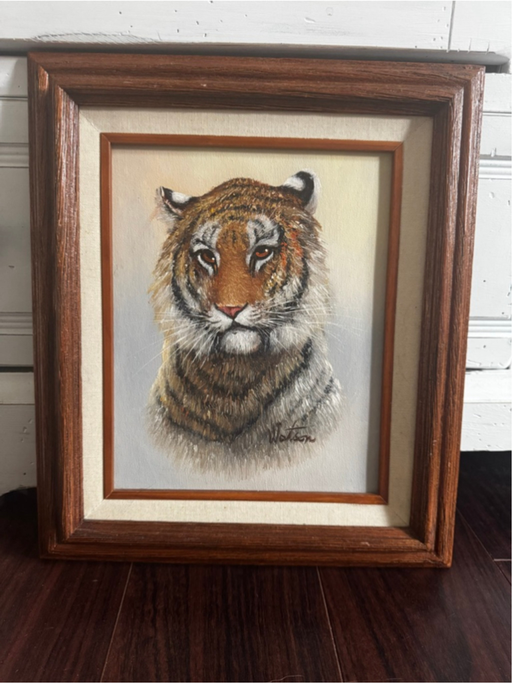 Original Tiger Oil Painting Signed Watson Framed 8x10 Wildlife Animal Art